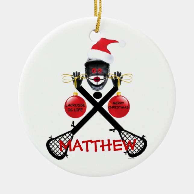 Adorno De Cerámica Personalizado de Navidades Lacrosse (Frente)