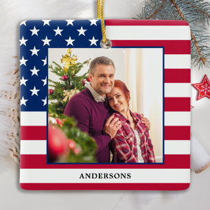 Adorno De Cerámica Personalizado de Navidades patrióticos Foto Bande