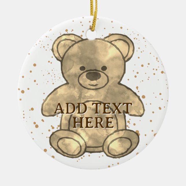 Adorno De Cerámica Personalizado de Oso de Teddy Cute Texto (Frente)