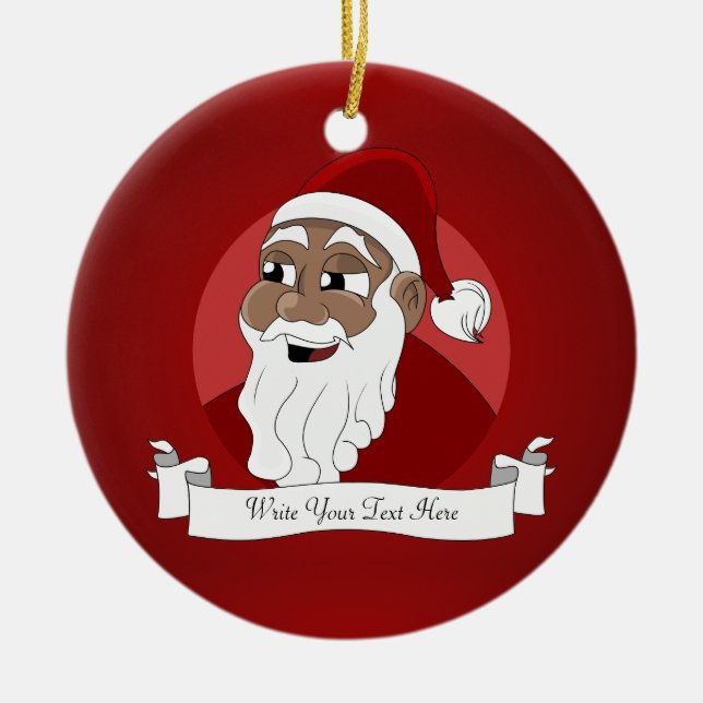 Adorno De Cerámica Personalizado de Papá Noel Negro (Frente)