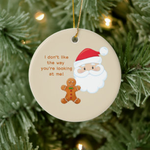 Adorno De Cerámica Personalizado de Papá Noel y Gingerbread