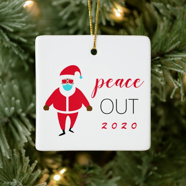 Adorno De Cerámica Personalizado de Peace Out 2020 Black Santa Funny (Árbol)