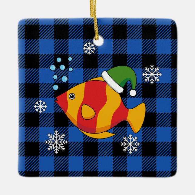 Adorno De Cerámica Personalizado de peces tropicales de Navidad en pa (Anverso)
