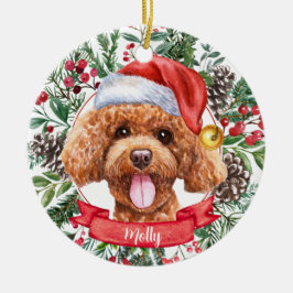 Adorno De Cerámica Personalizado de perro canino de Poodle Santa Hat