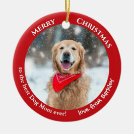 Adorno De Cerámica Personalizado de Perro Mamá Foto Navidades Rojos
