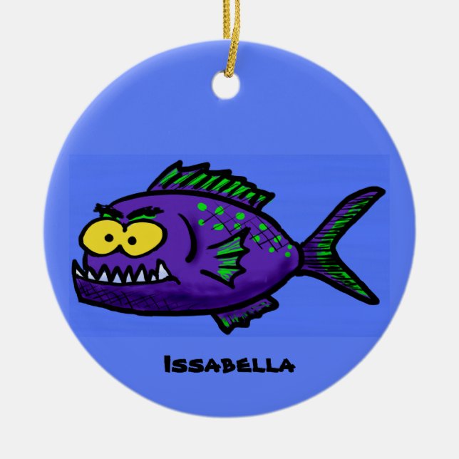 Adorno De Cerámica Personalizado de pescado piraña (Frente)