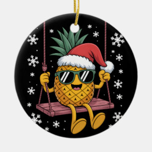 Adorno De Cerámica Personalizado de piña balanceadora Santa Hat Navid