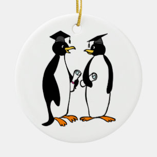 Adorno De Cerámica Personalizado de Pingüinos de Graduación