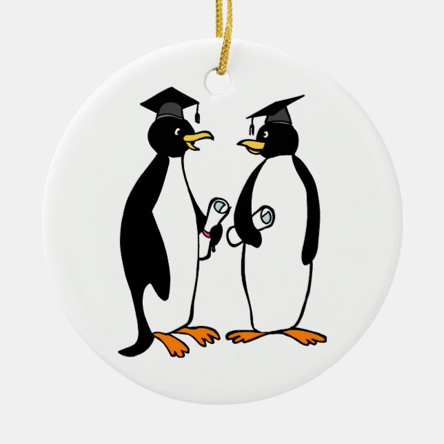 Adorno De Cerámica Personalizado de Pingüinos de Graduación (Frente)