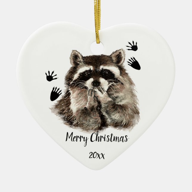Adorno De Cerámica Personalizado de Raccoon con besos de amor (Frente)