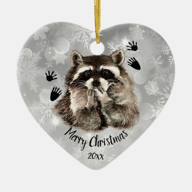 Adorno De Cerámica Personalizado de Raccoon con besos de amor (Frente)