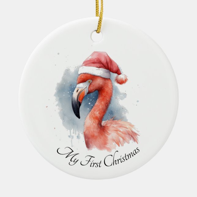 Adorno De Cerámica Personalizado de Santa Claus Snowbird Flamingo (Frente)