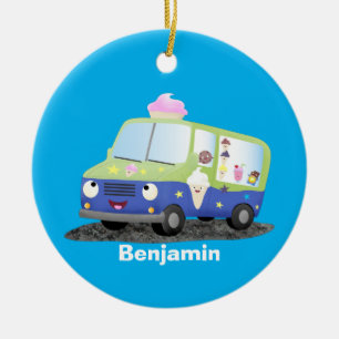 Adorno De Cerámica Personalizado de un camión de helados alegre