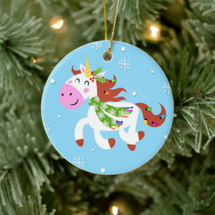 Adorno De Cerámica Personalizado de Unicorn navidades