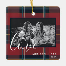 Adorno De Cerámica Personalizado de vacaciones de Love Plaid rojo