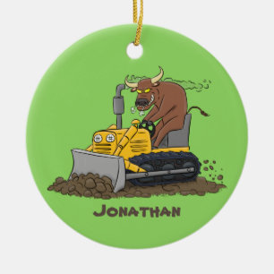 Adorno De Cerámica Personalizado del bulldozer cómico que conduce un 