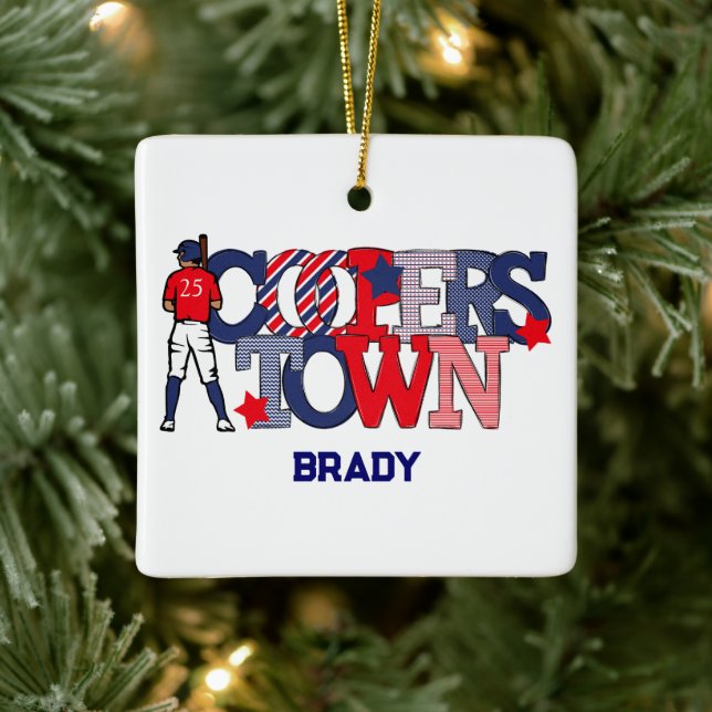 Adorno De Cerámica Personalizado del jugador de béisbol Patriotic Coo (Árbol)