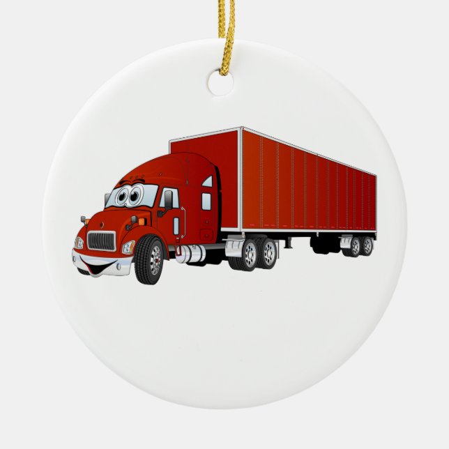 Adorno De Cerámica Personalizado del remolque rojo Semi Truck (Frente)