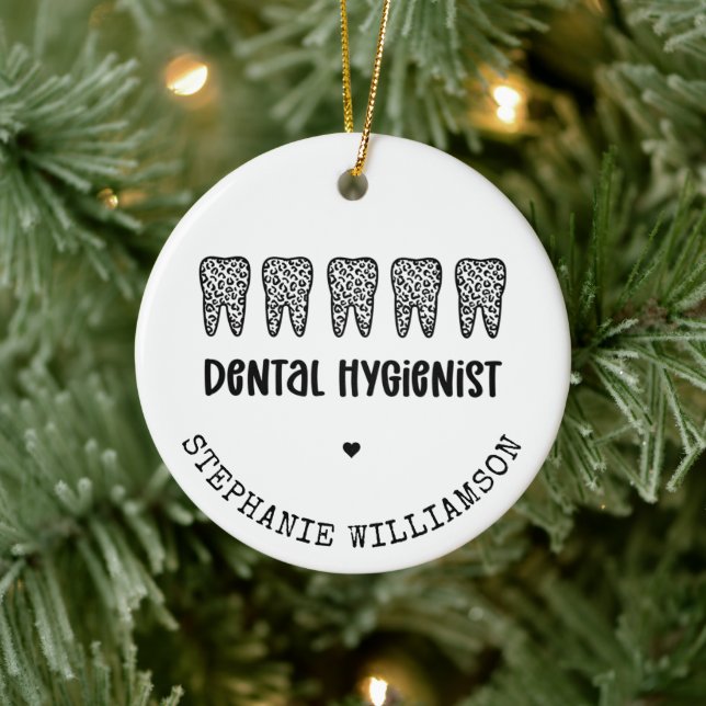 Adorno De Cerámica Personalizado Dental Hygienist Leoparst Print Teet (Árbol)