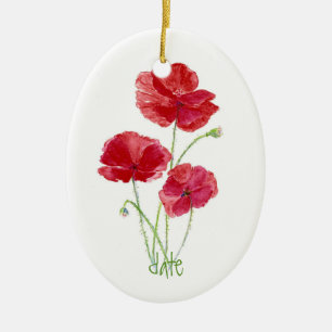 Adorno De Cerámica Personalizado Dita, Watercolor Rojo Flor De Adormi