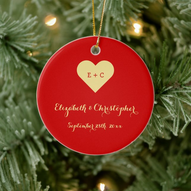 Adorno De Cerámica Personalizado DIY Boda Nombre Fecha Monograma Cora (Árbol)