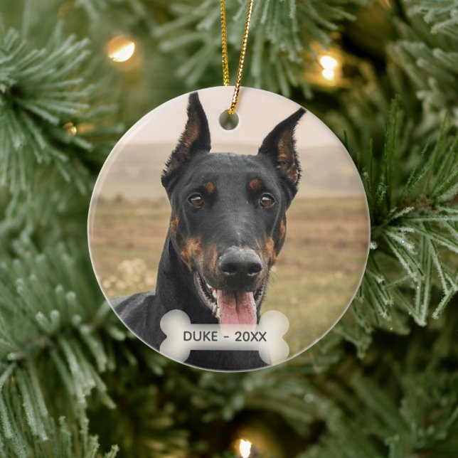 Adorno De Cerámica Personalizado Doberman Dog Photo (Árbol)
