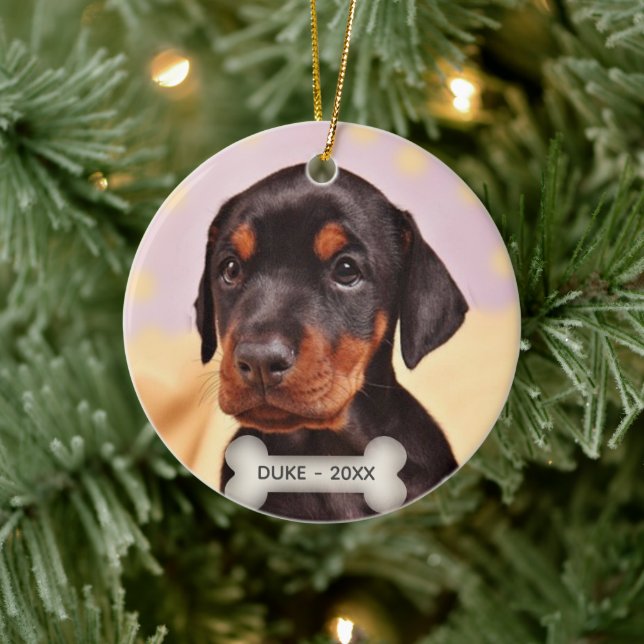 Adorno De Cerámica Personalizado Doberman foto de perro de cachorro (Árbol)