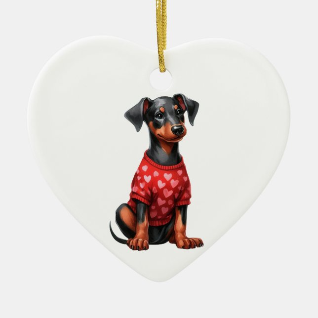 Adorno De Cerámica Personalizado Doberman Pinscher Perro Ornament (Frente)