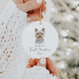 Adorno De Cerámica Personalizado Dog Name Yorkie My First Christmas