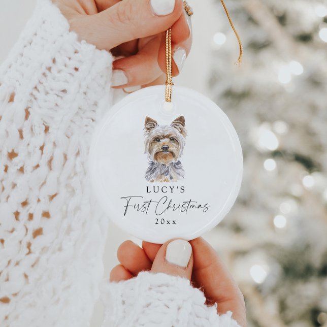 Adorno De Cerámica Personalizado Dog Name Yorkie My First Christmas (Subido por el creador)