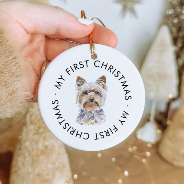 Adorno De Cerámica Personalizado Dog Name Yorkie My First Christmas (Subido por el creador)