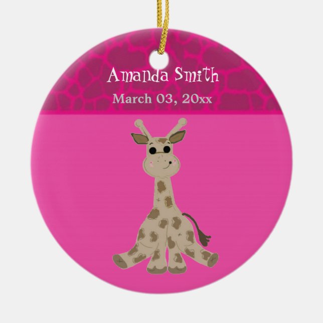 Adorno De Cerámica Personalizado dulce Giraffe Invitación del bebé (Frente)