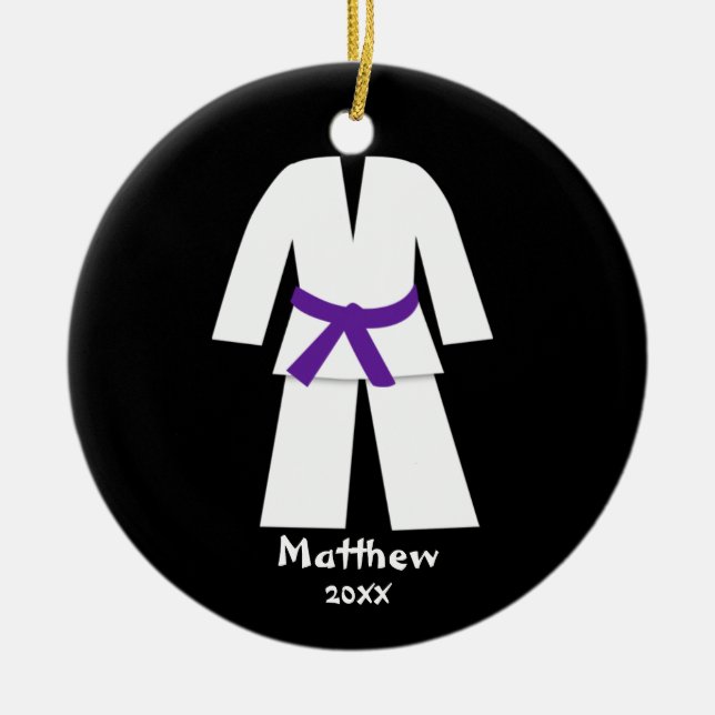 Adorno De Cerámica Personalizado el cinturón morado de karate de Taek (Frente)
