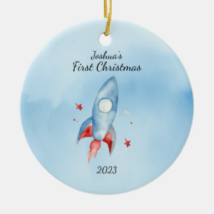 Adorno De Cerámica "Personalizado el primer cohete navideño de bebé