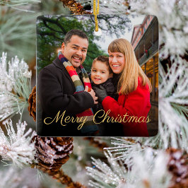 Adorno De Cerámica Personalizado Elegant Script 2-Sied Photo Navidad 