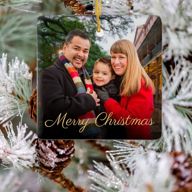 Adorno De Cerámica Personalizado Elegant Script 2-Sied Photo Navidad  (Subido por el creador)