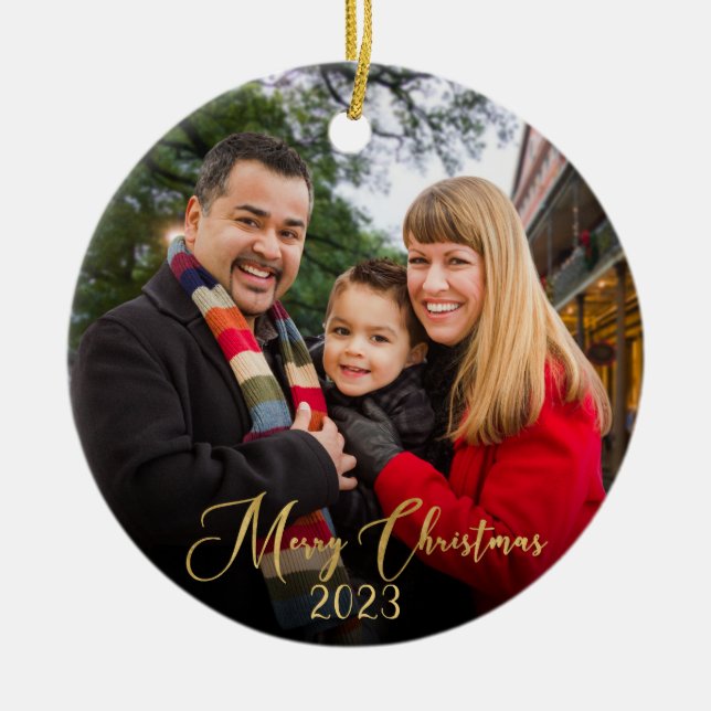Adorno De Cerámica Personalizado Elegante Navidades de fotografía fam (Frente)