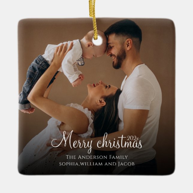 Adorno De Cerámica Personalizado elegante Navidades de fotografía fam (Anverso)