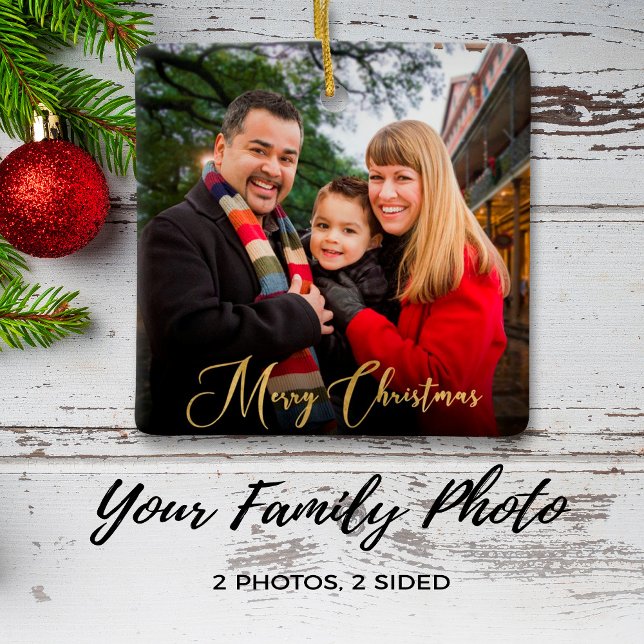 Adorno De Cerámica Personalizado Elegante Navidades de fotografía fam (Subido por el creador)