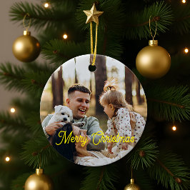 Adorno De Cerámica Personalizado Elegante Script 2 Lados Foto Navidad