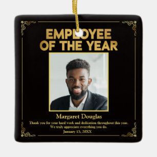 Adorno De Cerámica Personalizado Empleado del año Black Gold Photo