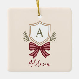 Adorno De Cerámica Personalizado Escudo Monograma Bow Navidades