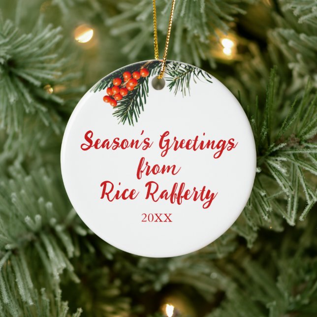 Adorno De Cerámica Personalizado estacional de Pine Branch Berries (Árbol)