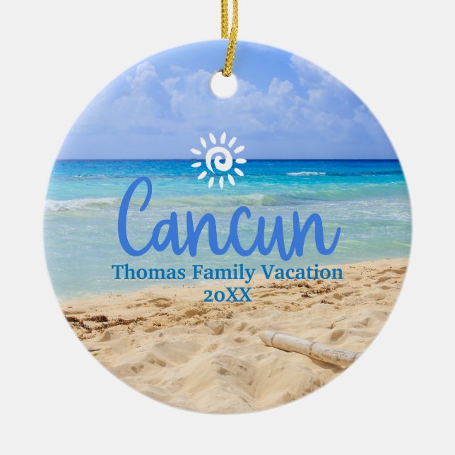 Adorno De Cerámica Personalizado Familia Cancun Vacaciones Árbol de N (Frente)