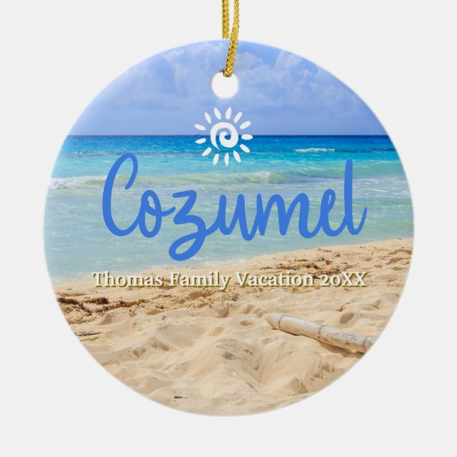 Adorno De Cerámica Personalizado Familia Cozumel Navidades de vacacio (Frente)