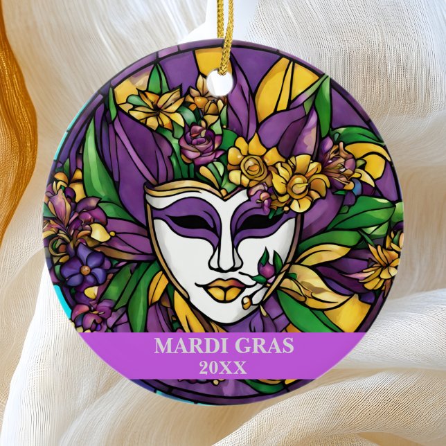 Adorno De Cerámica Personalizado Faux Stained Glass Mardi Gras Mask (Subido por el creador)