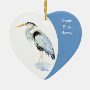 Adorno De Cerámica Personalizado Fed Great Blue Heron Watercolor Bird
