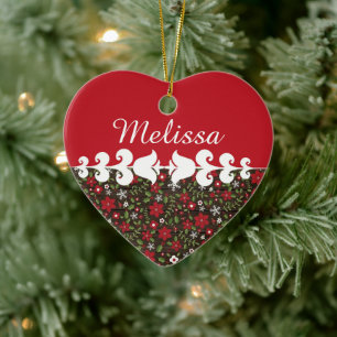 Adorno de cerámica personalizado floral de Navidad