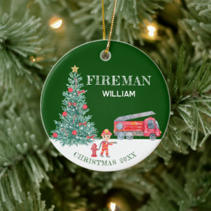 Adorno De Cerámica Personalizado foto bebé Keepsake Fireman Árbol de 