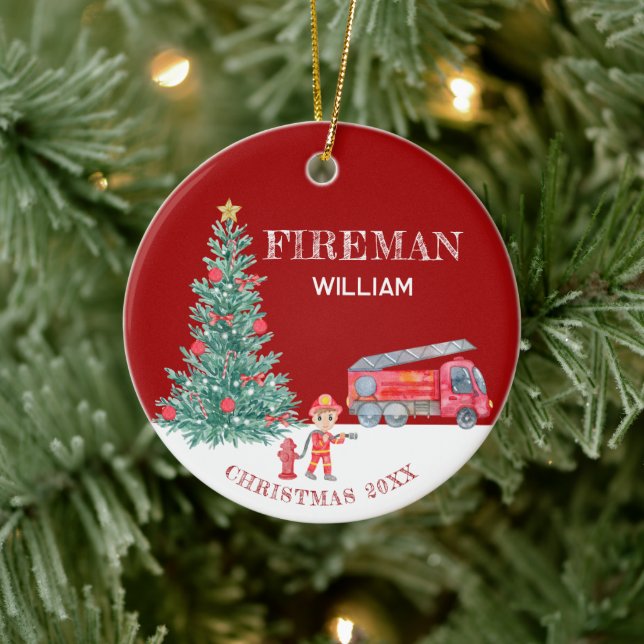 Adorno De Cerámica Personalizado foto bebé Keepsake Fireman Árbol de  (Árbol)